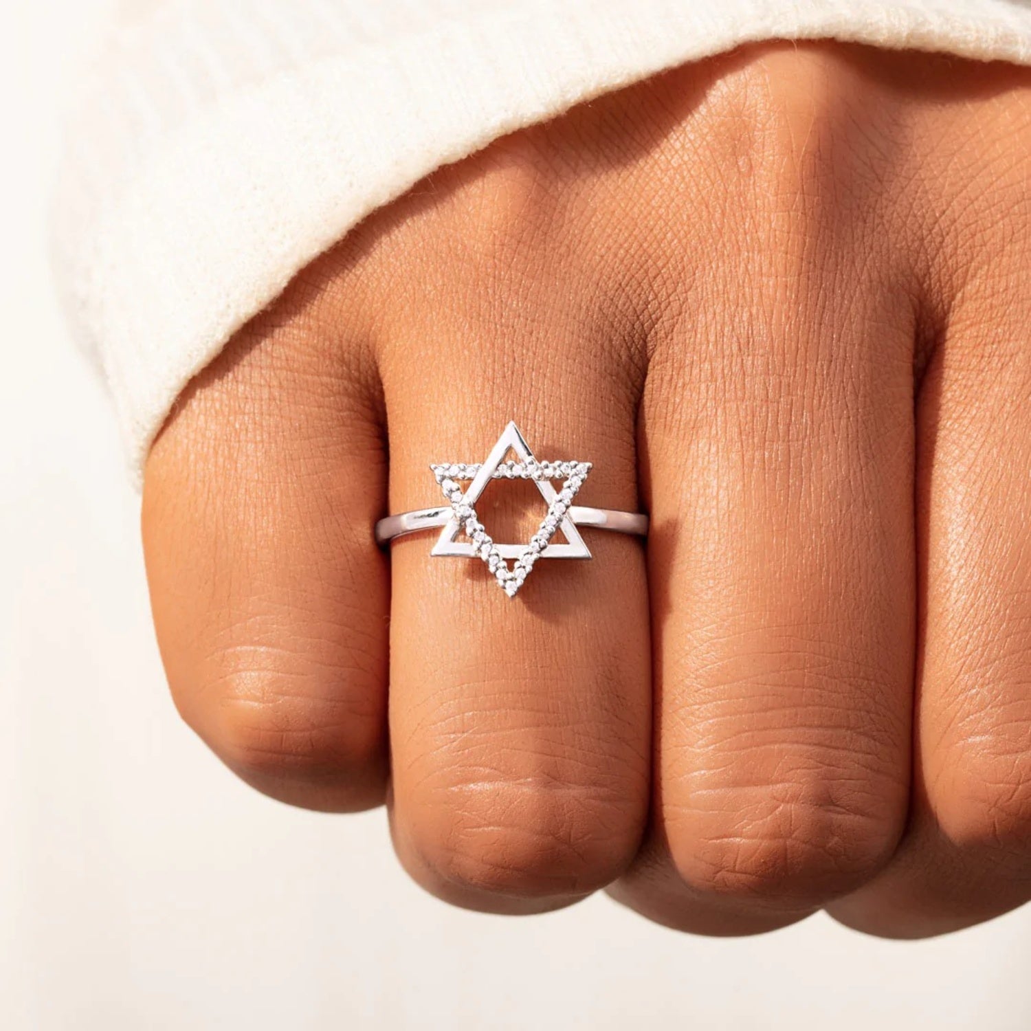 925 Sterling Silver Inlaid Zircon Hexagram Ring 