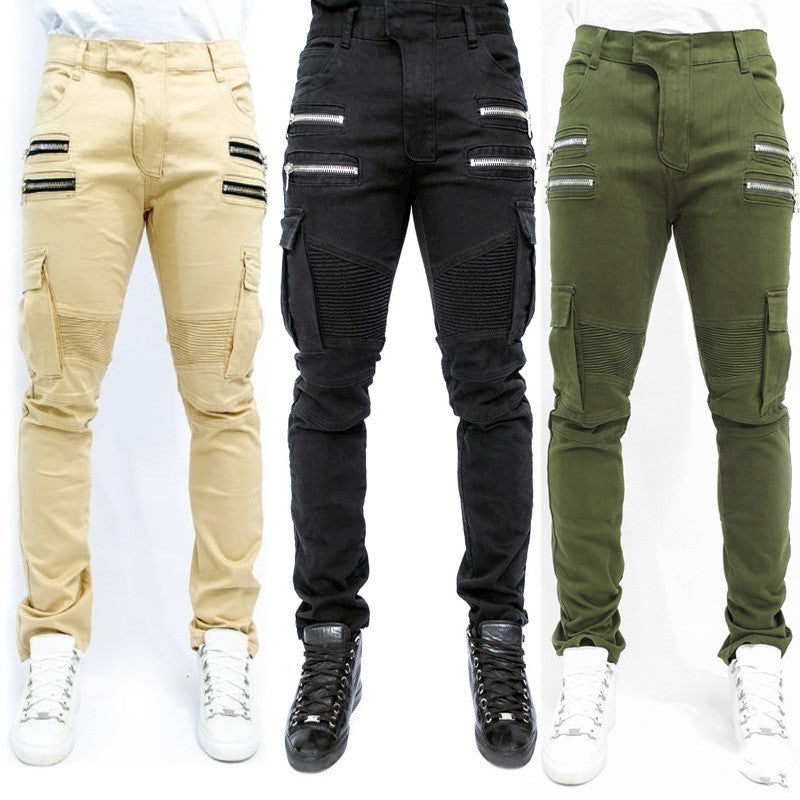 Fashion High Street Slim Fit Zipper Polished Casual Skinny Pants