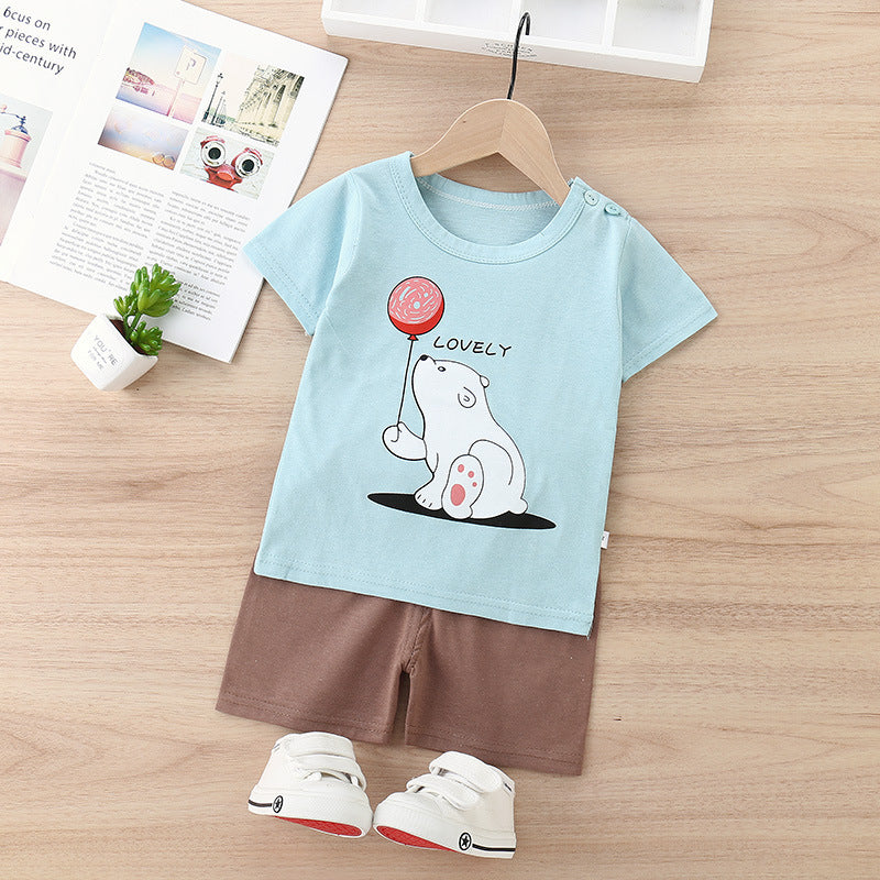 Children's Cotton Short-Sleeved Shorts Thin Suit