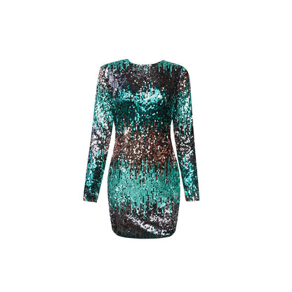 Women's Temperament Colorful Sequin Pack Hip Dress