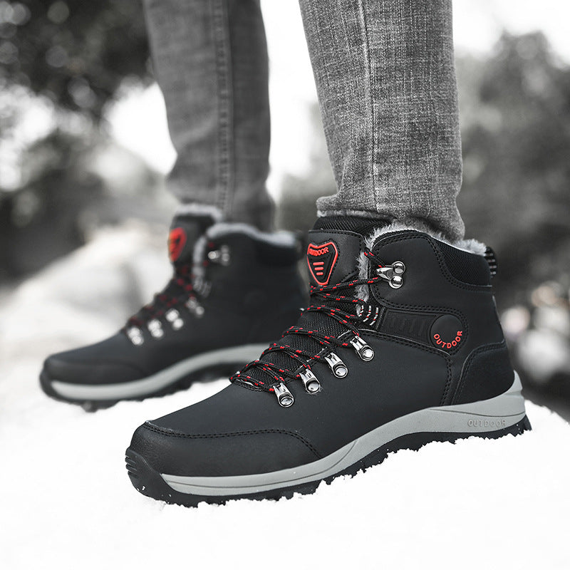 Winter Snow Boots Men Warm Plush Ankle Boots Hiking Lace-up Shoes 