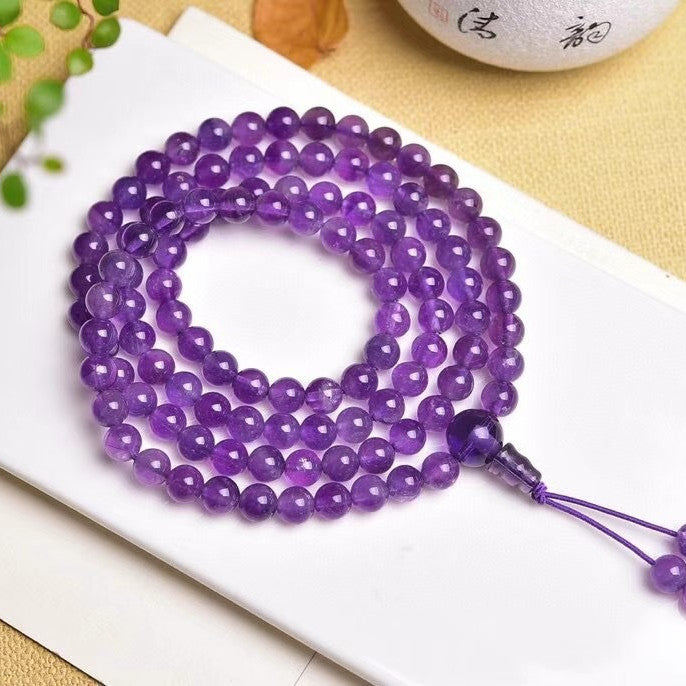 Natural Purple Crystal Beads 108 Buddha  Bracelet