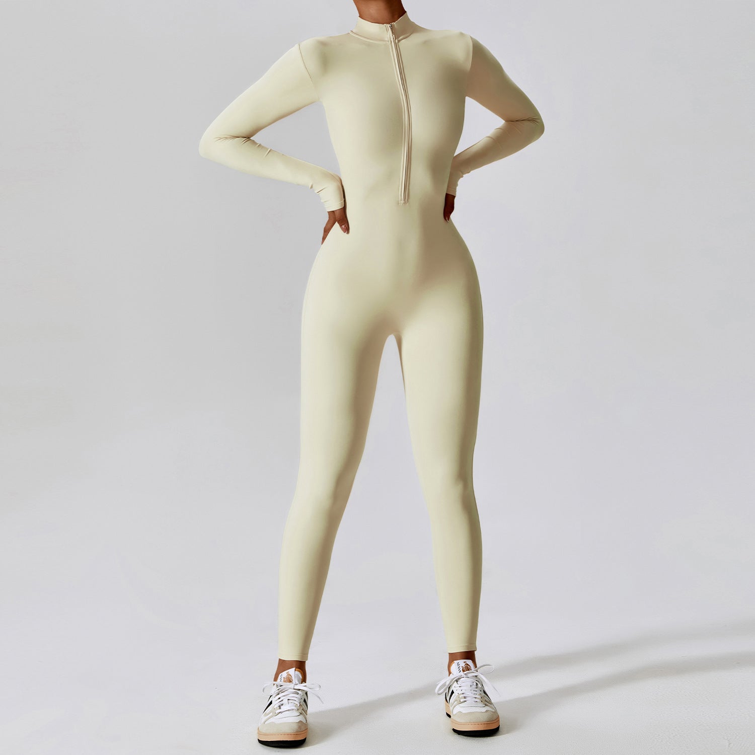 Women's Long-sleeve Zipper Yoga Sports Jumpsuit 