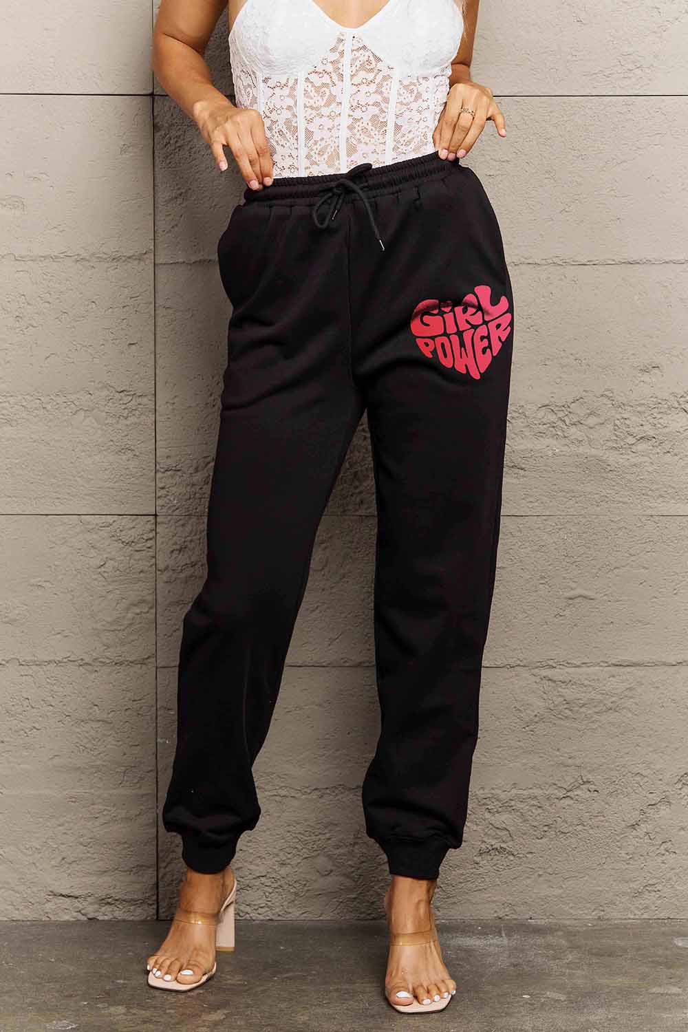 Simply Love Full Size GIRL POWER Graphic Sweatpants 