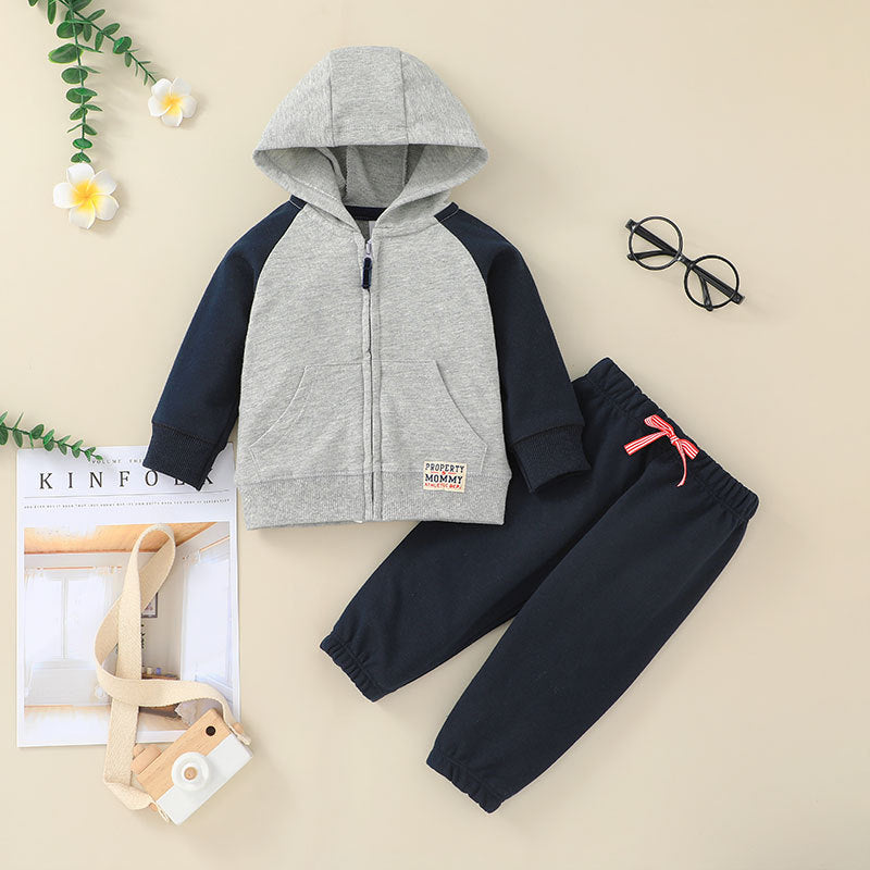 Fall Boy's Sweatshirt Set, Children's Fashion Hooded Zipper Jacket, Trousers Two-Piece Set