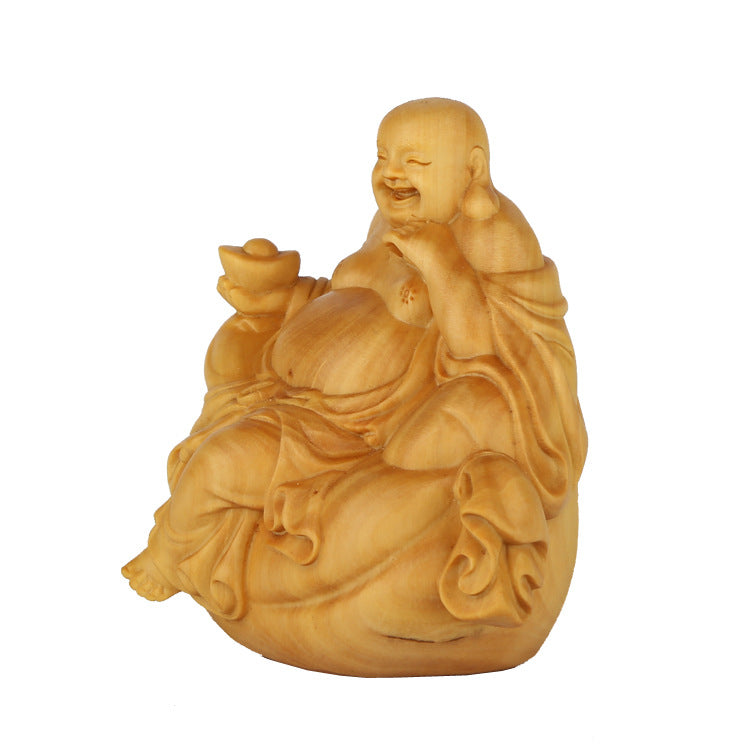 Sitting Bag Maitreya Buddha Statue Wooden Craft Ornament