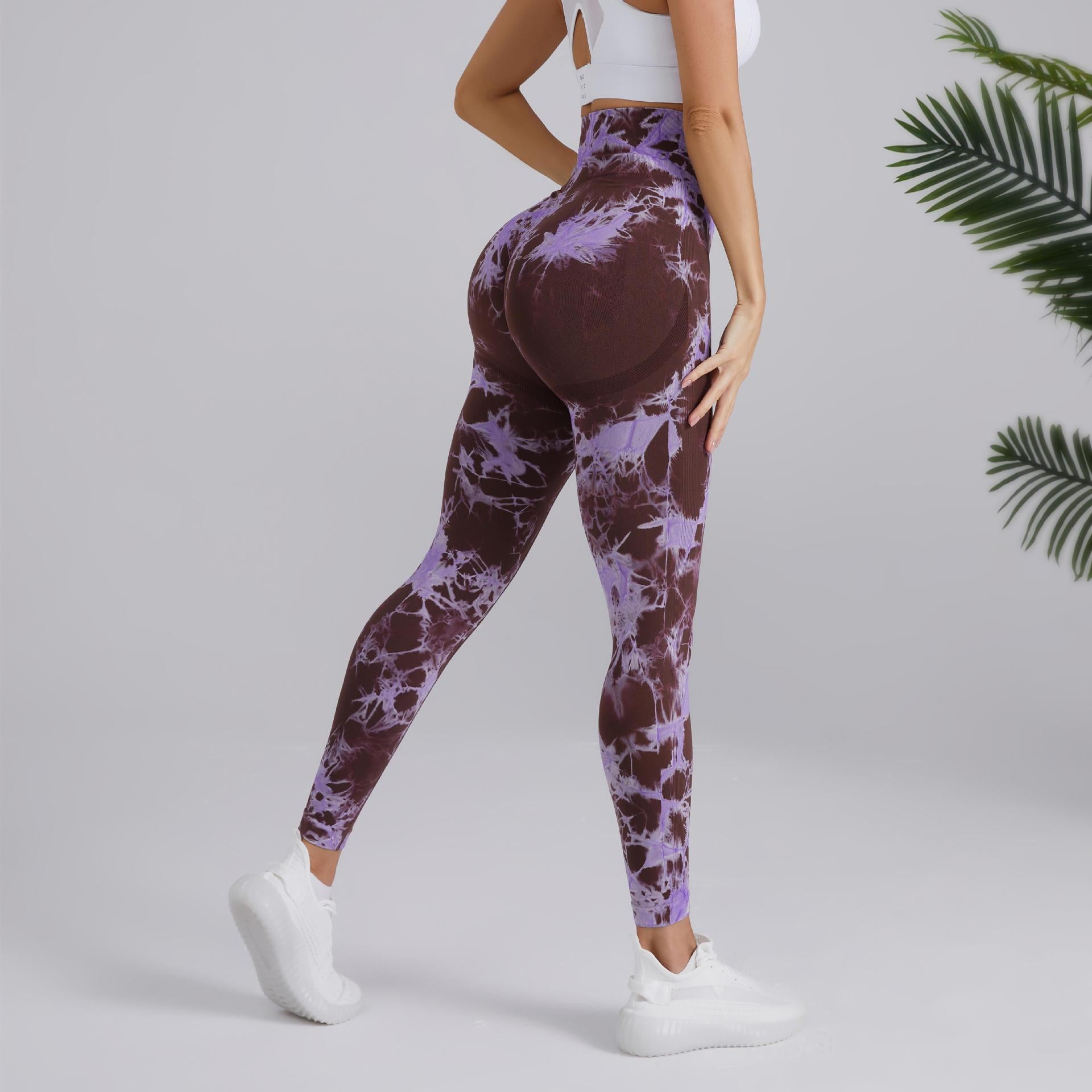 Tie-dye Printed Yoga Pants Fashion Seamless High-waisted Hip-lifting Trousers Sports Running Fitness Pants For Womens Clothing 