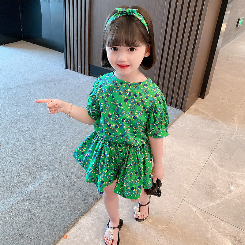 Short-sleeved Floral Bottoming Shirt Korean Style Loose Shorts Two-piece Set