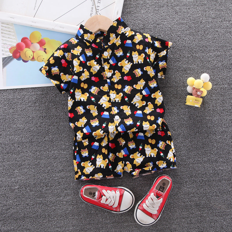 Creative Print Boys Summer Short-sleeved Shirt Suit