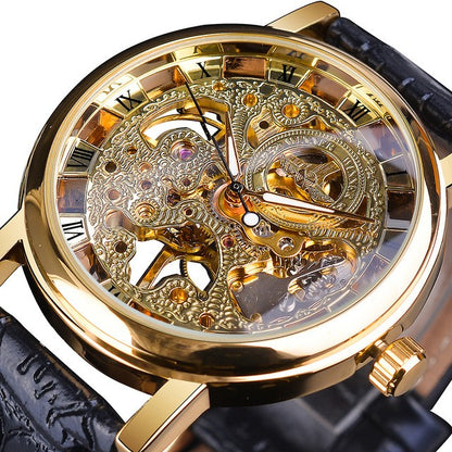 Fully Hollow Men's Manual Belt Mechanical Watch