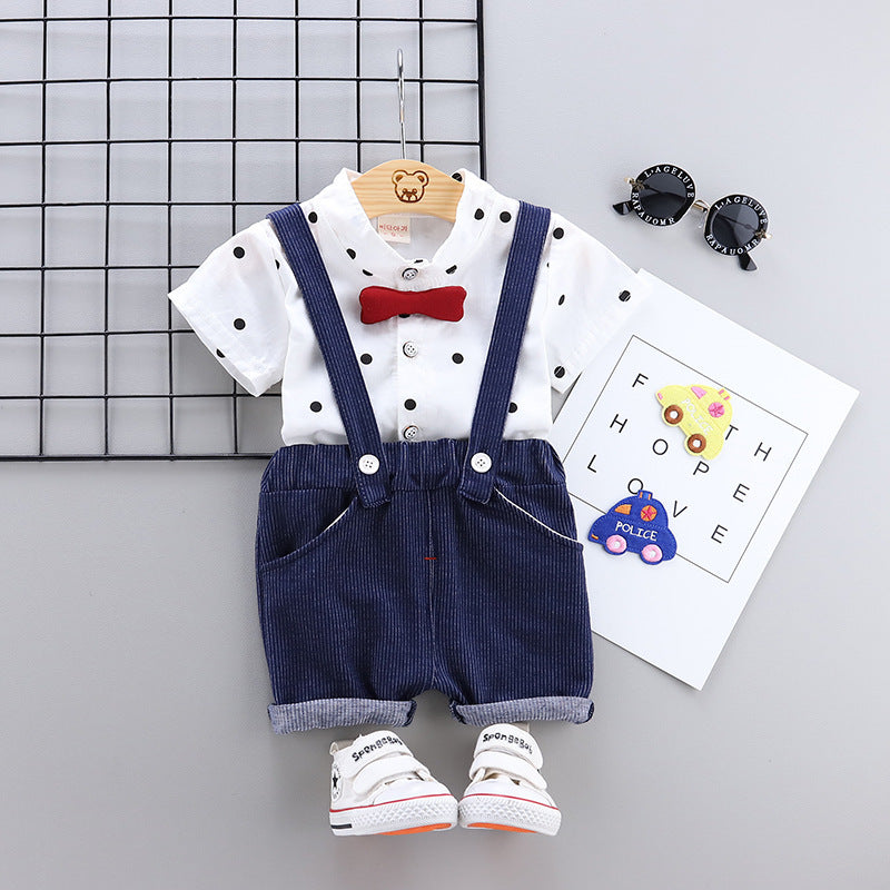 Printed boys and girls overalls shirt short sleeve suit