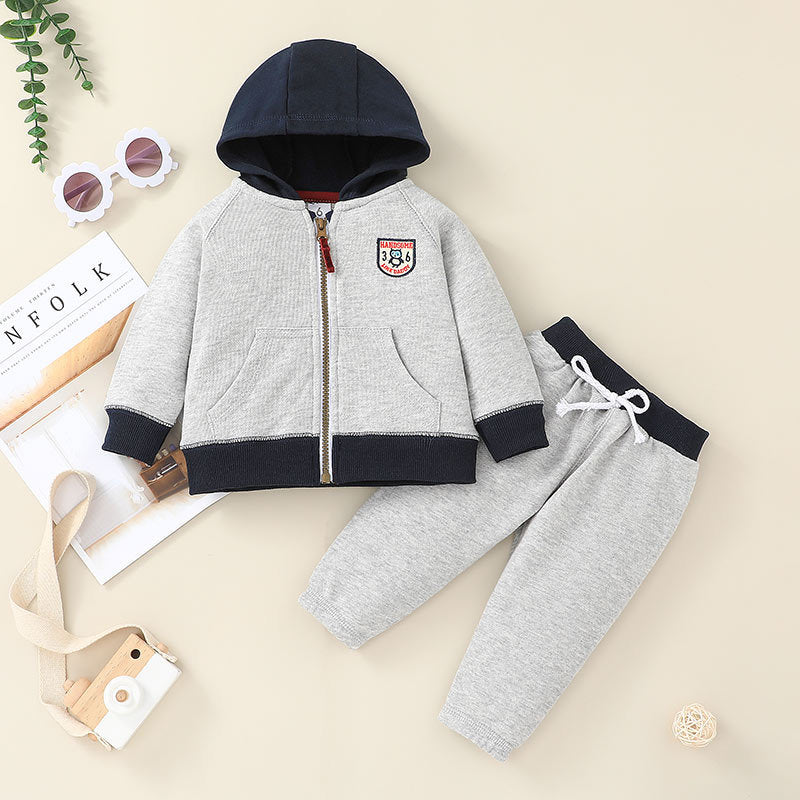 Fall Boy's Sweatshirt Set, Children's Fashion Hooded Zipper Jacket, Trousers Two-Piece Set