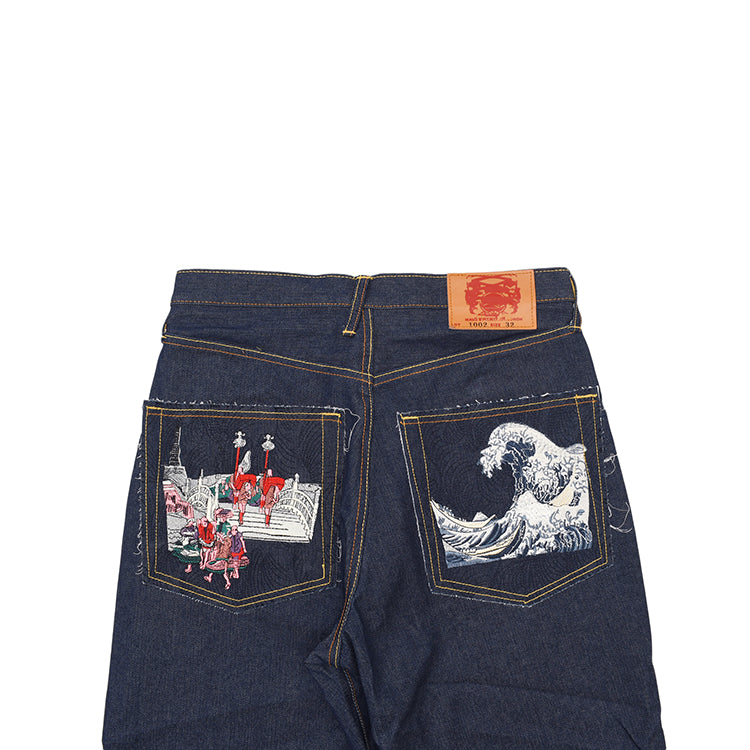 Japanese Ukiyoe Embroidery Vintage Loose Jeans