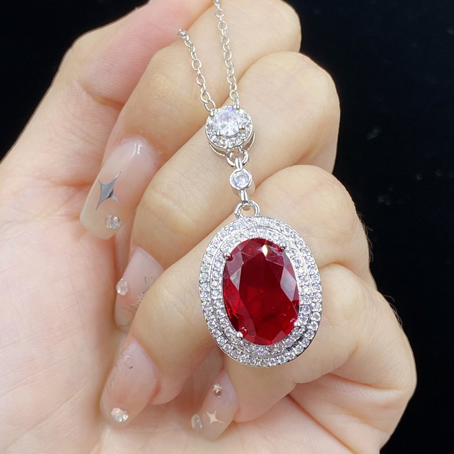 Silver-Plated Zircon Pendant Necklace 