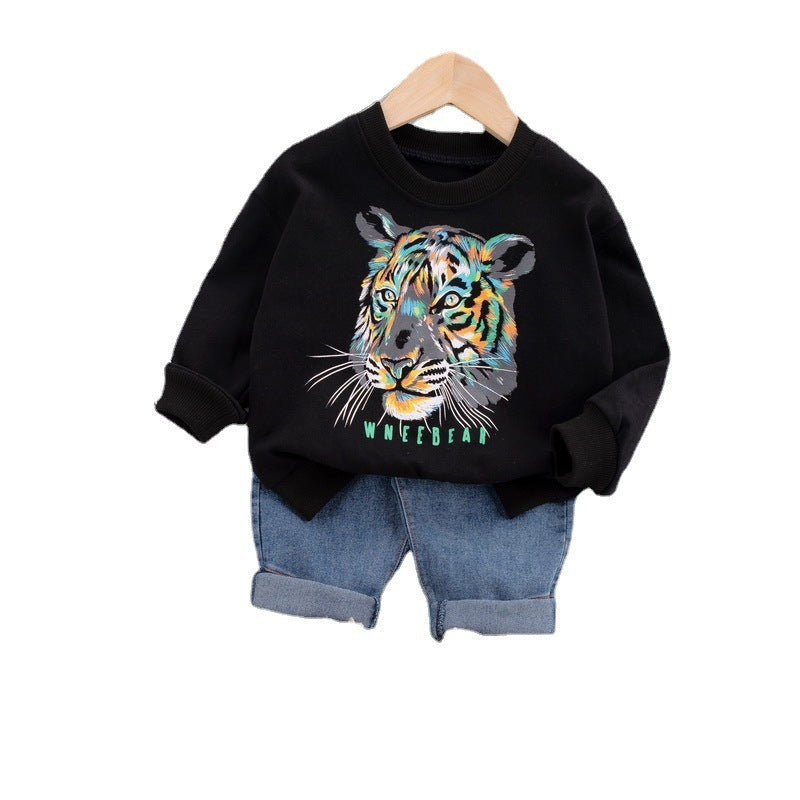 Tiger Head Long Sleeve Children's Leisure Two-piece Suit