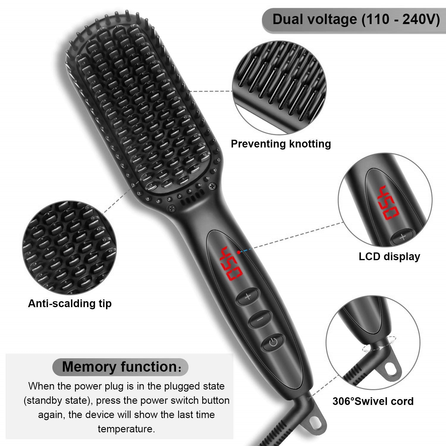 2 in1 Hair Straightener Brush Heating Beard Clip Comb Styler Electric Ionic Straightening Brush 