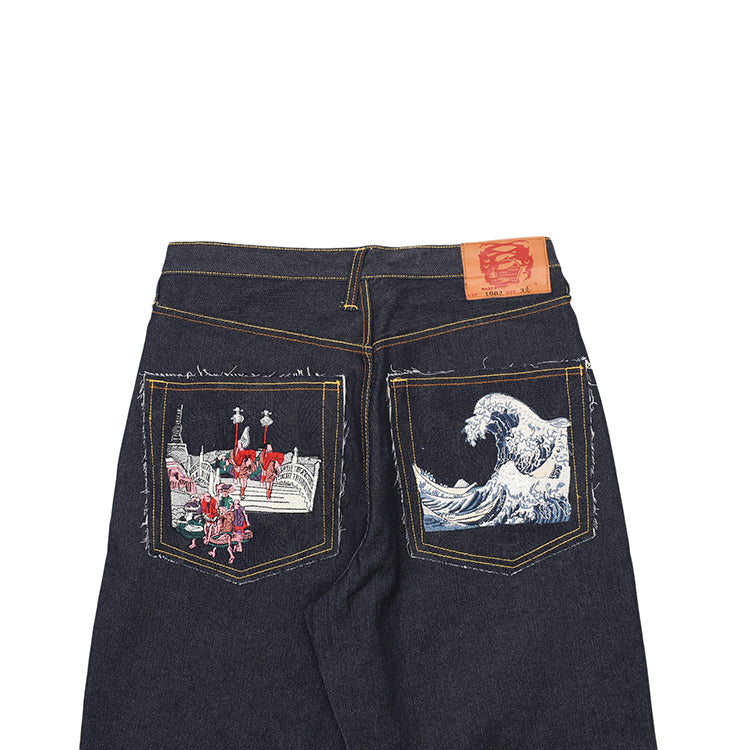 Japanese Ukiyoe Embroidery Vintage Loose Jeans