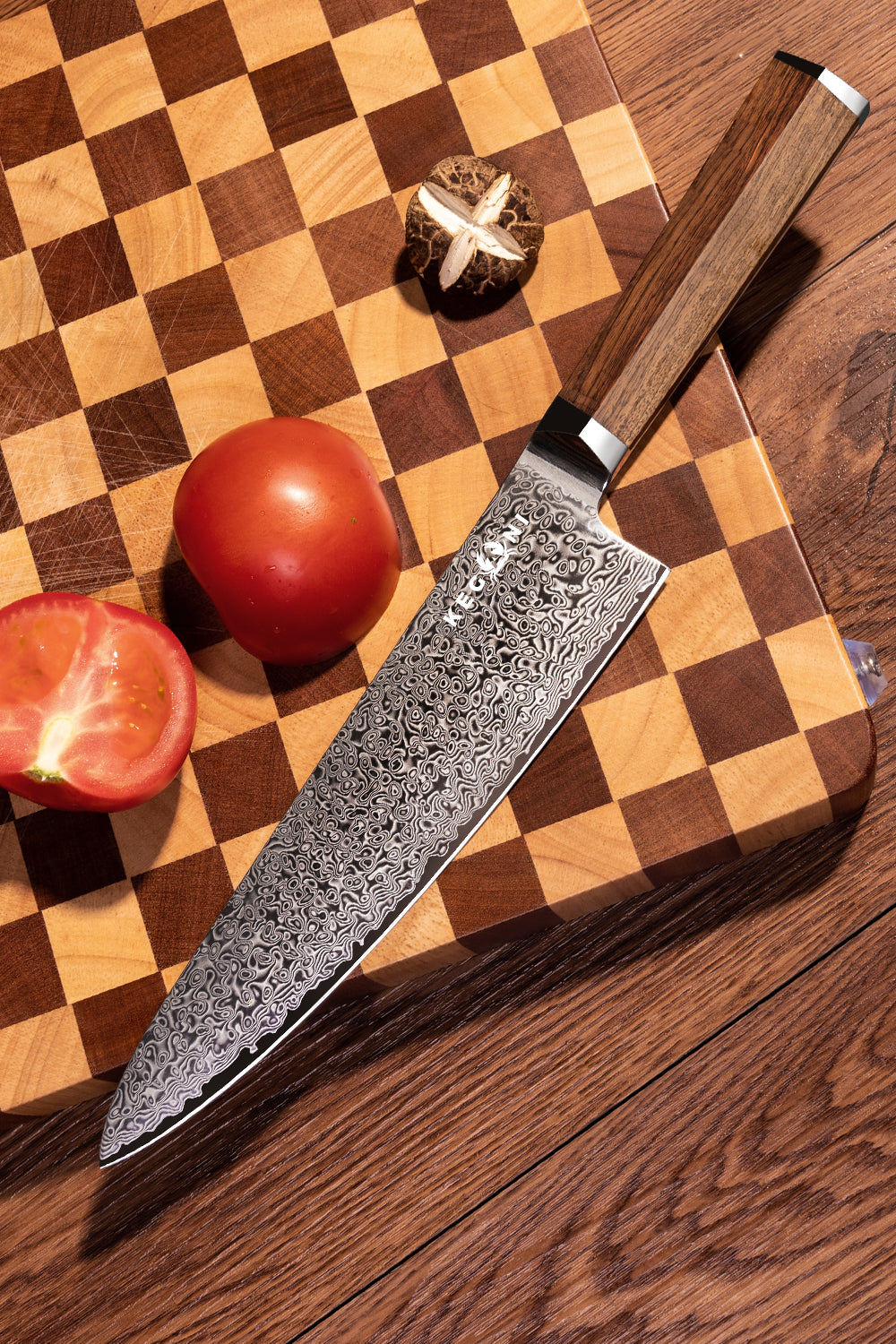 Kegani 8 Inch Japanese Kiritsuke Chef Knife - Japanese 73 Layers VG-10 Damascus Knife - Rosewood FullTang Handle Natural Texture Japanese Knife Sushi Knife Gyuto Knife 