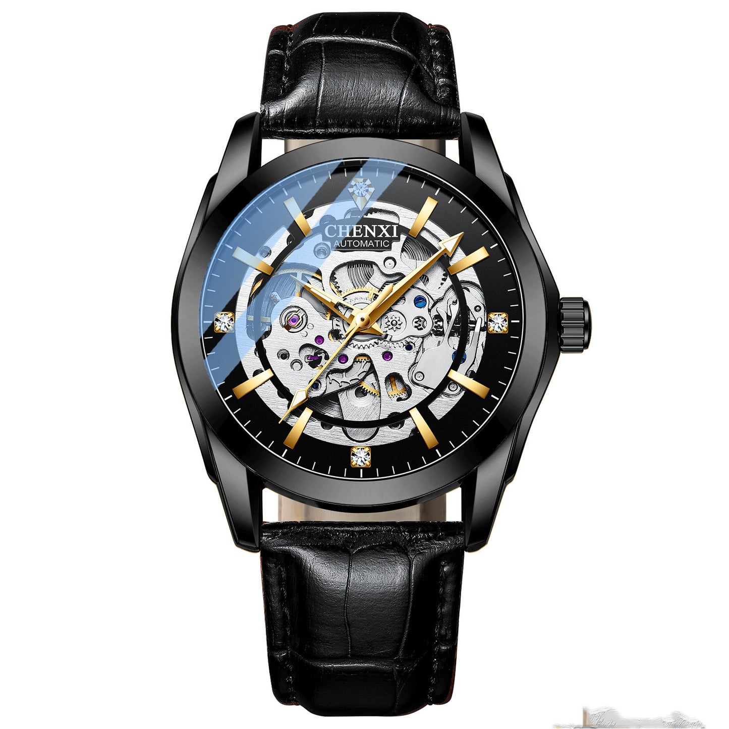 Automatic Mechanical Watch Male Leather Strap Hollow Luminous Waterproof Watch