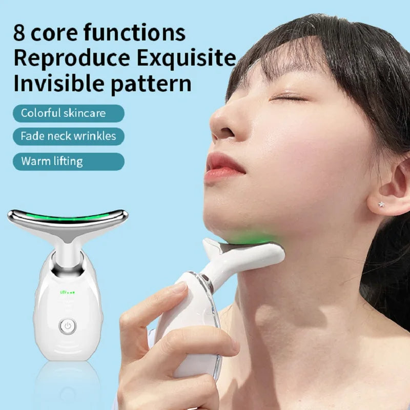 Neck Face Beauty Device Colorful LED Photon Therapy Skin Tighten Reduce Double Chin Anti Wrinkle Remove Lifting Massager 