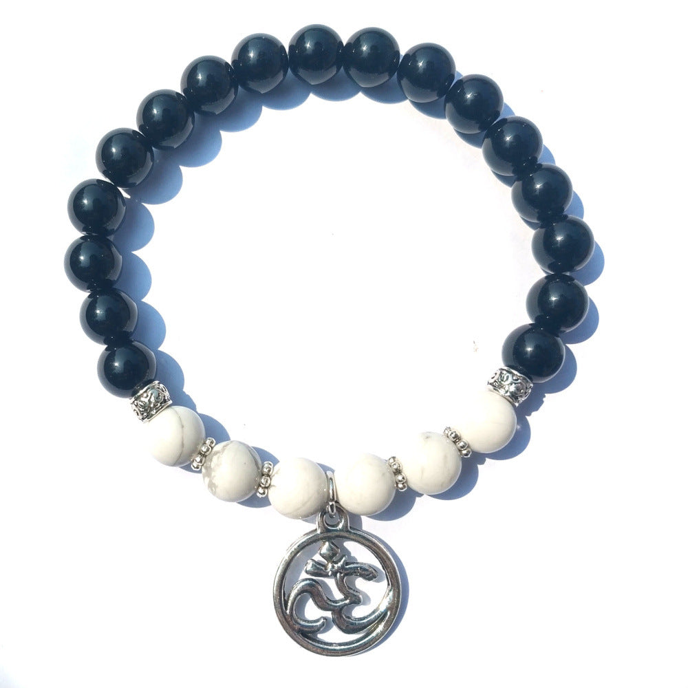 Black Agate White Pine Buddha Bead Energy Stone Bracelet