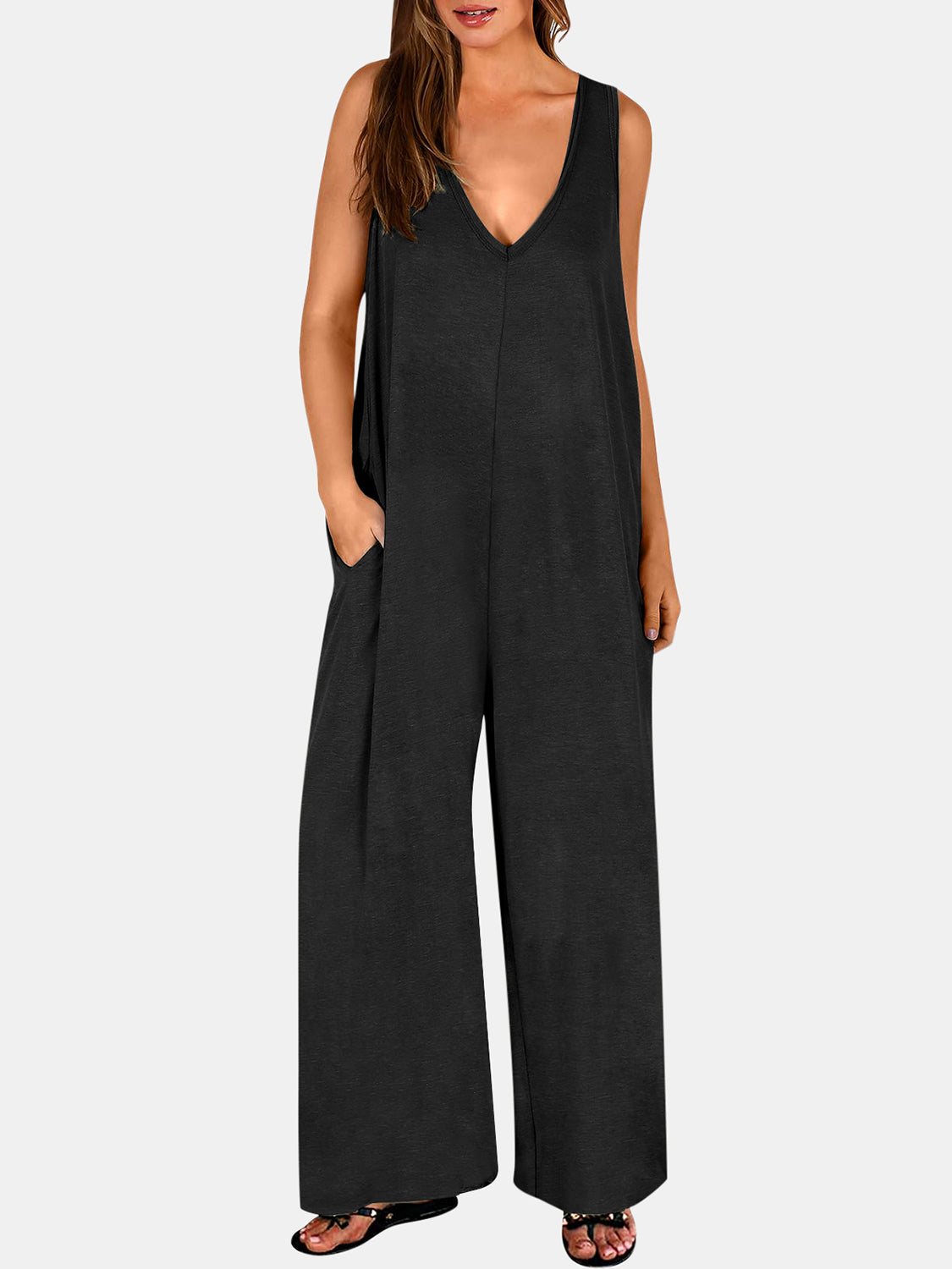 Full Size V-Neck Wide Strap Jumpsuit - Babbazon New Products