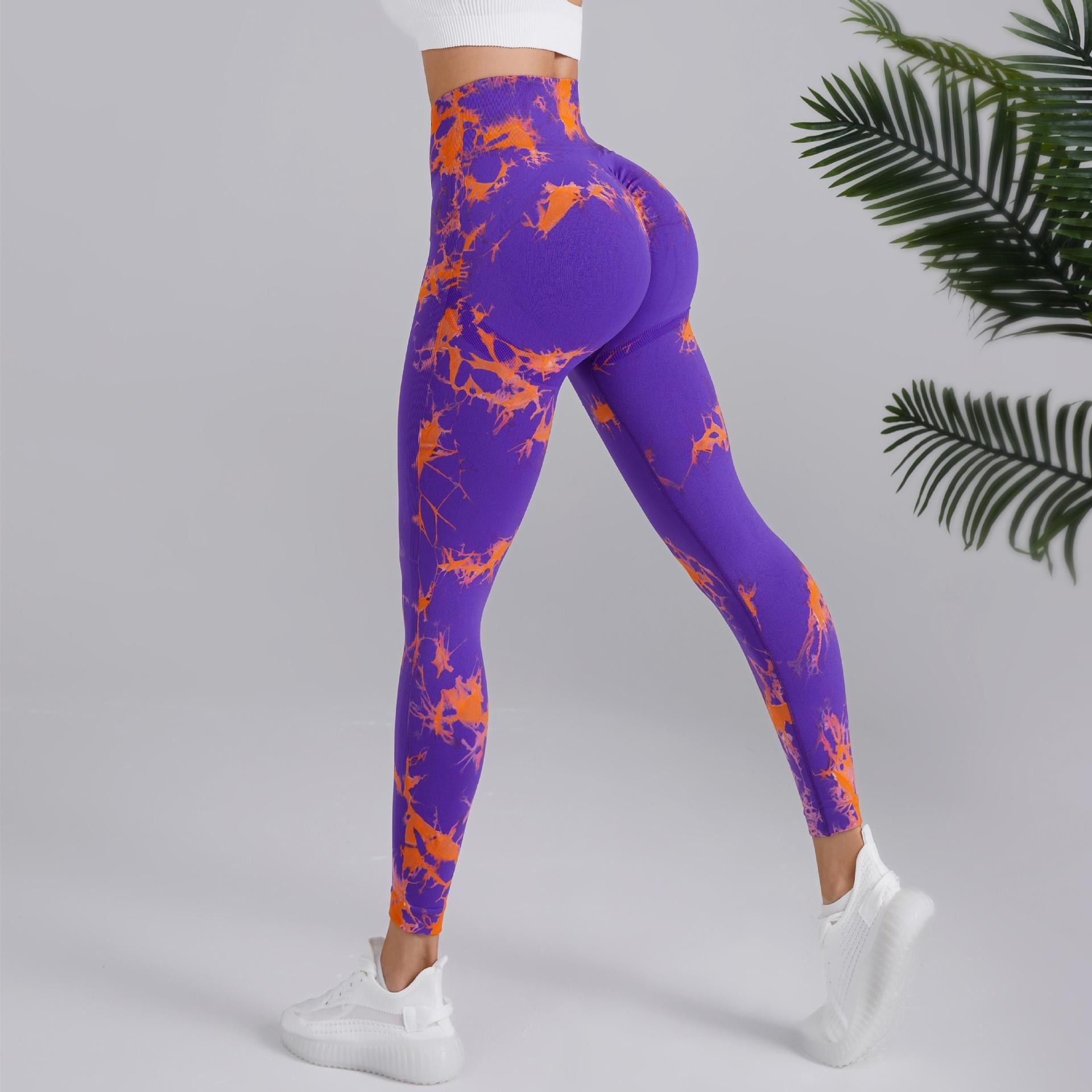 Tie-dye Printed Yoga Pants Fashion Seamless High-waisted Hip-lifting Trousers Sports Running Fitness Pants For Womens Clothing 