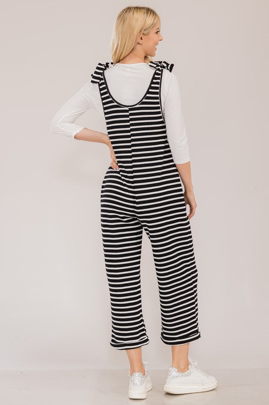 Celeste Full Size Striped Scoop Neck Overalls with Pockets