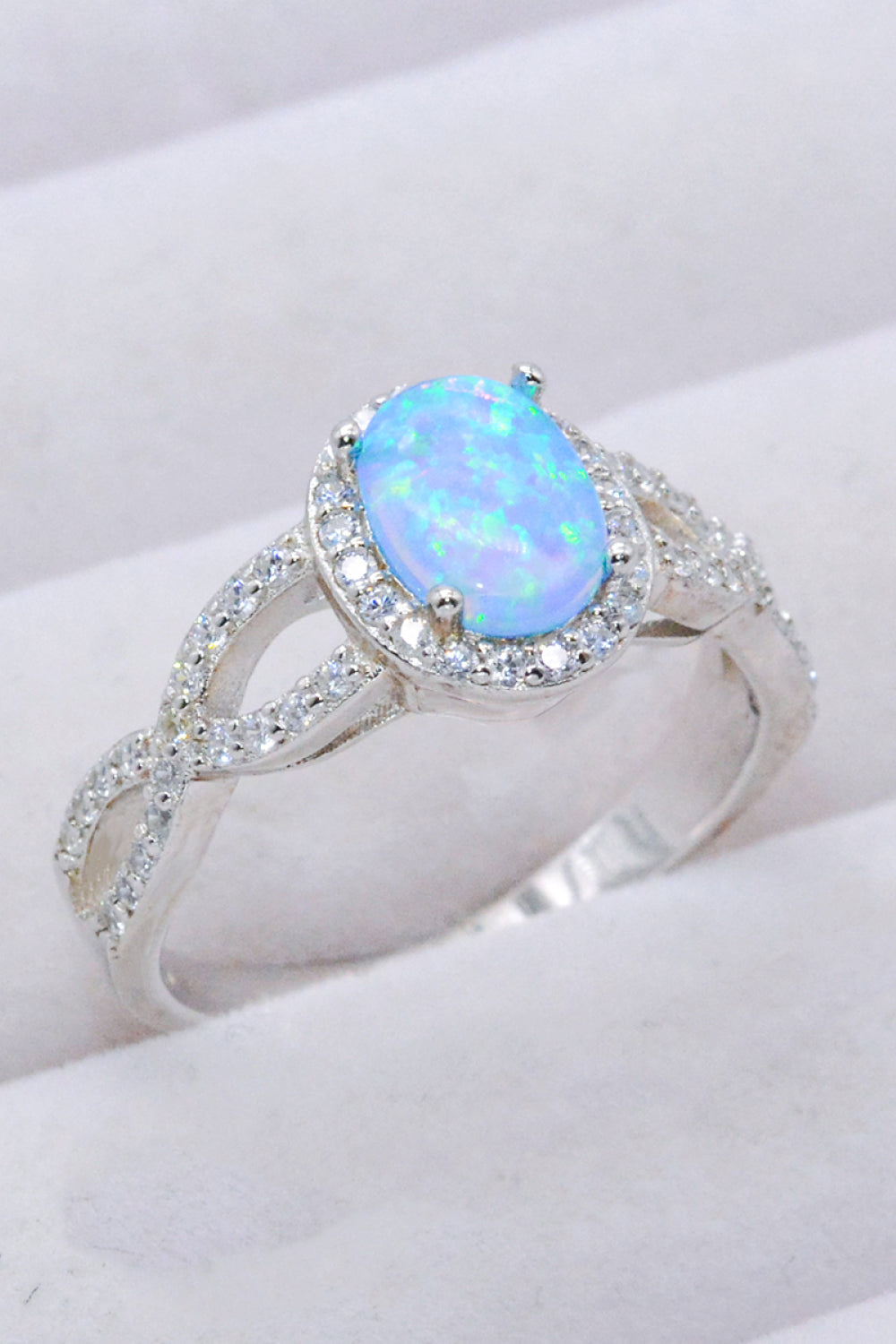 925 Sterling Silver Opal Halo Ring 