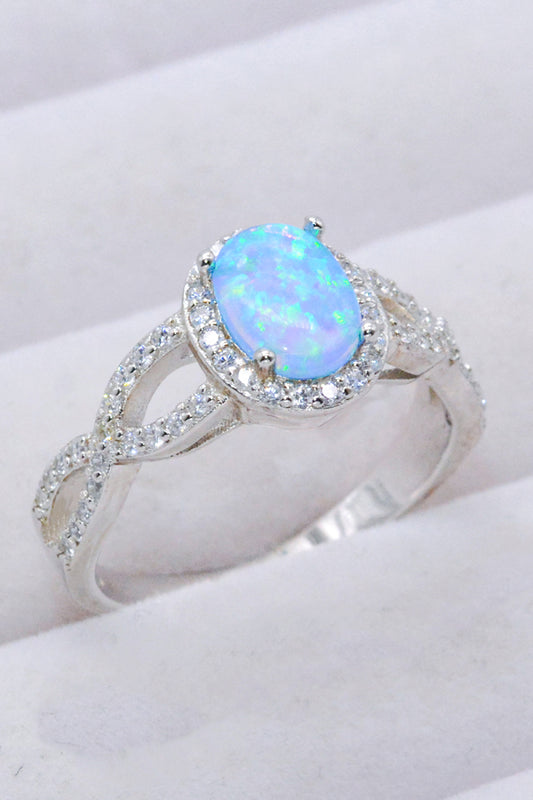 925 Sterling Silver Opal Halo Ring 