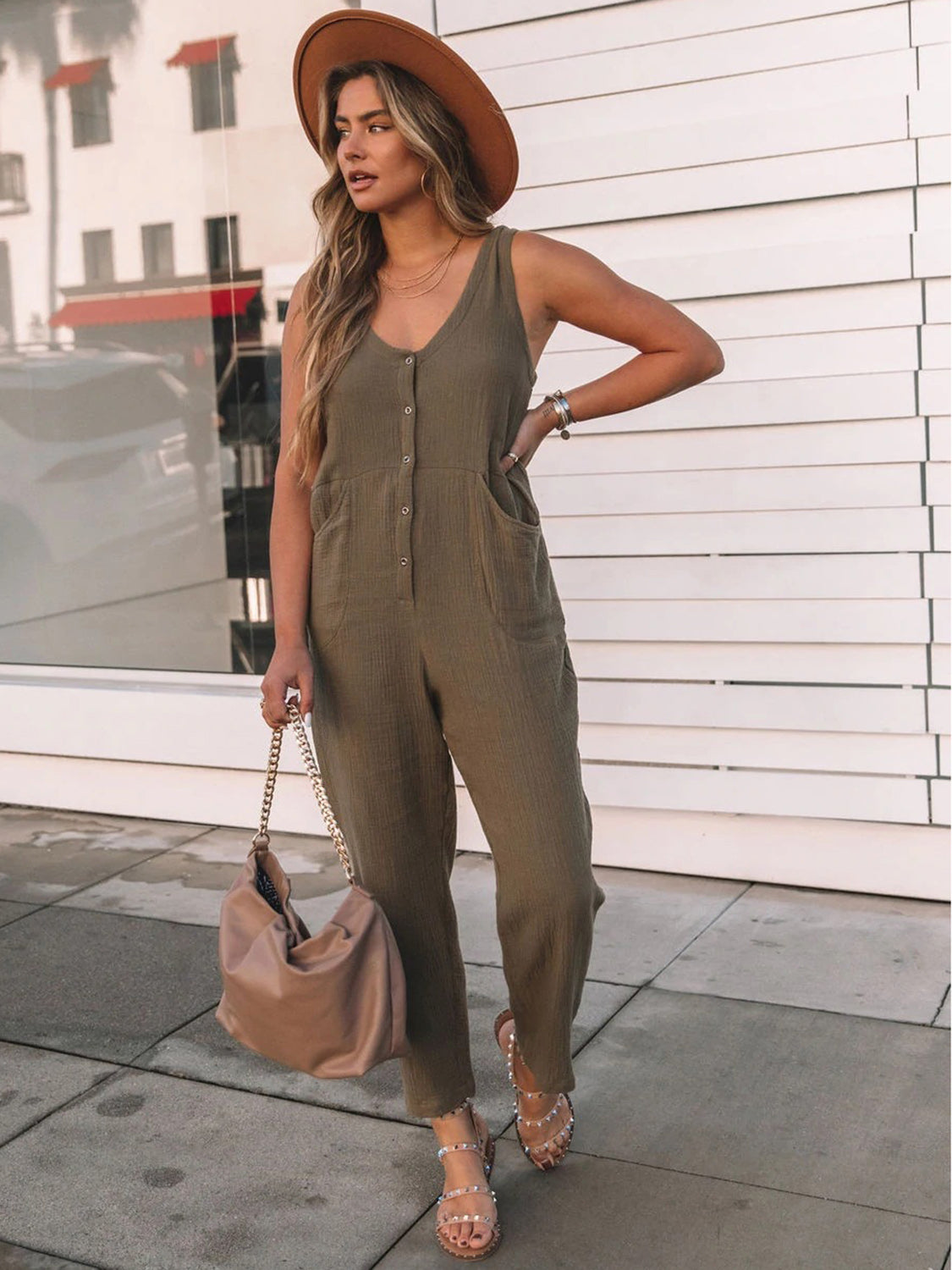 Full Size Scoop Neck Wide Strap Jumpsuit - Babbazon New Products