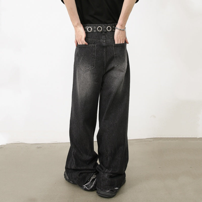 Men's Loose Straight-leg Denim Retro Tattered Jeans Wide Leg Pants