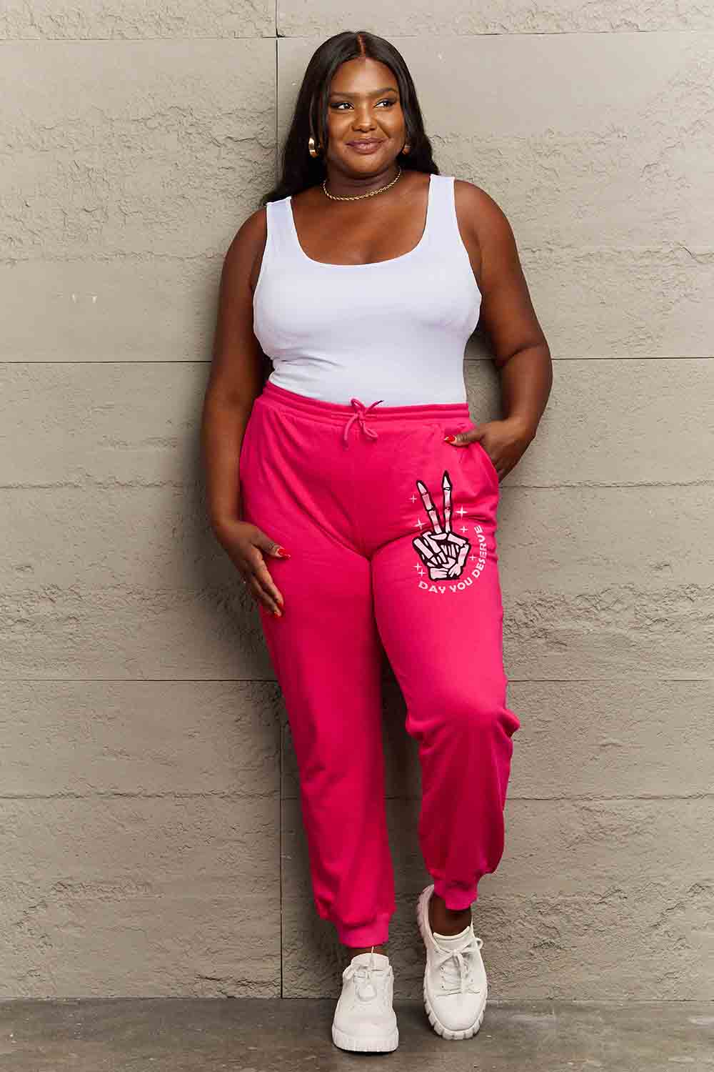 Simply Love Simply Love Full Size Drawstring DAY YOU DESERVE Graphic Long Sweatpants 