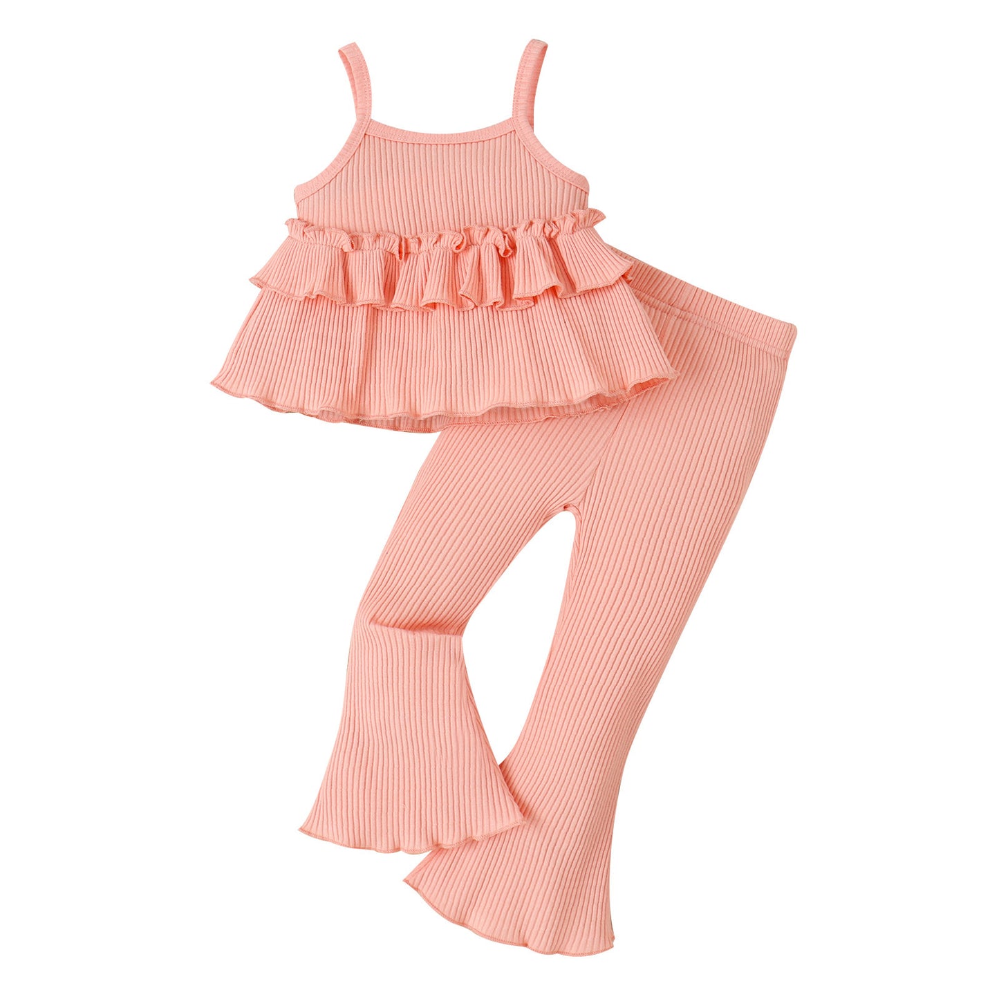 Girls' Fashion Two-color Pit Strip Sling Top Flared Pants Two-piece Set