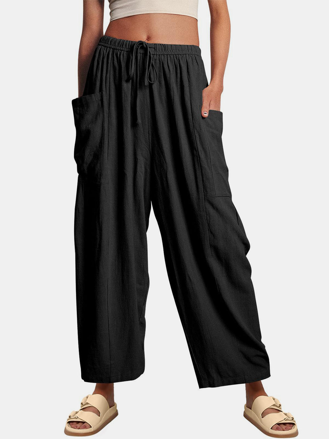 Full Size Wide Leg Pants with Pockets - Babbazon New Products