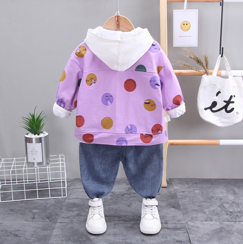 Children's Hooded Long-sleeved Sweater All-match Denim Trousers Children's Three-piece Suit