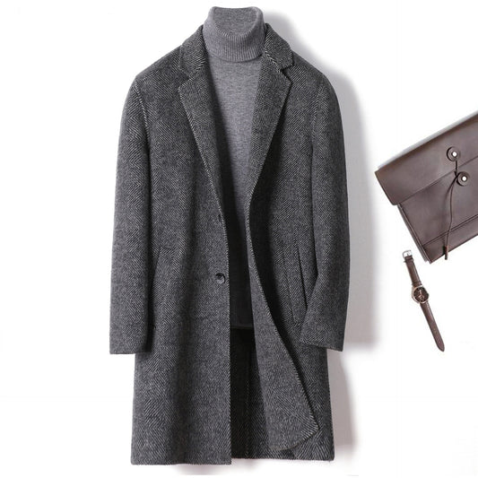 Cashmere Wool Coat Winter Plaid Long Casual Coat 