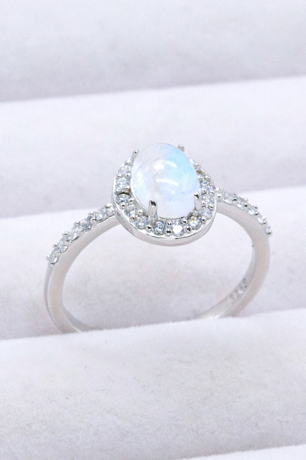 925 Sterling Silver Natural Moonstone Halo Ring 