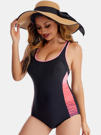 Scoop Neck Wide Strap One-Piece Swimwear 