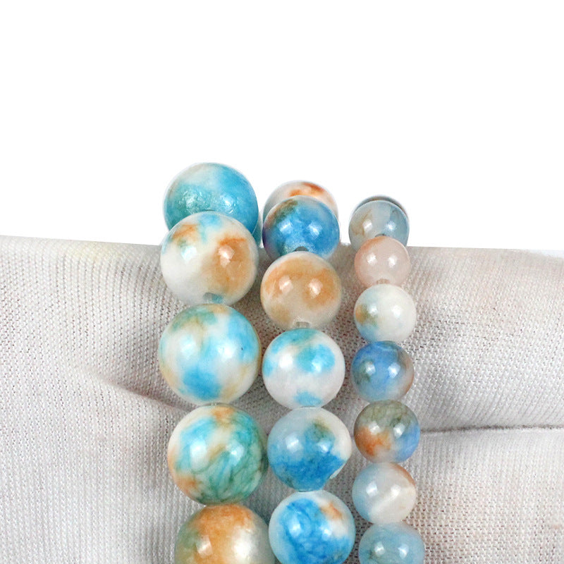 Blue White Orange Beige Chalcedony Scattered Beads Accessories Ear Rings Bracelet Female Diy Handmade String Round Beads Buddha Chain