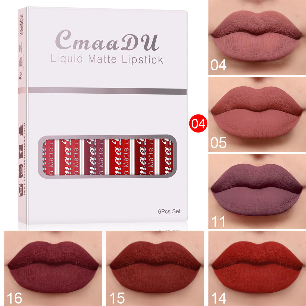 6 Boxes Of Matte Non-stick Cup Waterproof Lipstick Long Lasting Lip Gloss 