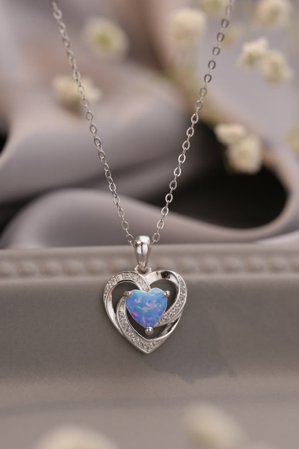 Opal Heart Pendant Necklace 