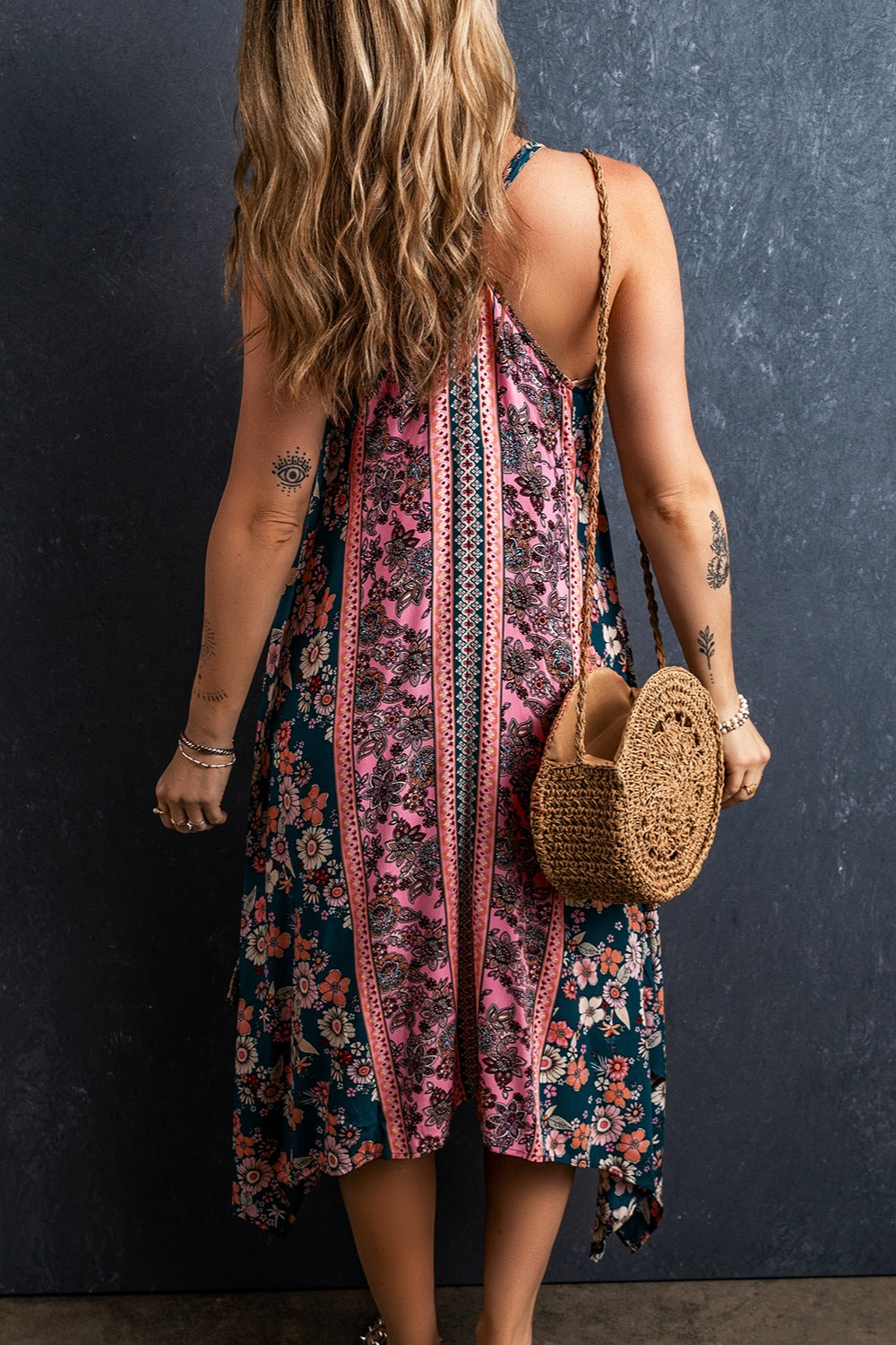 Printed V-Neck Midi Cami Dress 