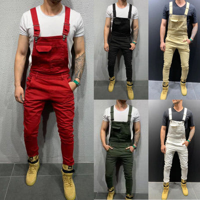 Ripped Denim Trousers With Suspenders