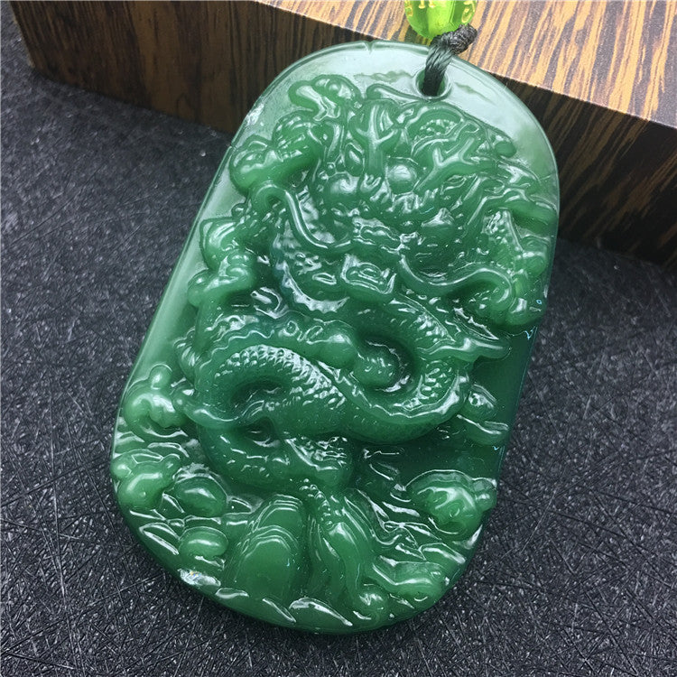 New Retro Jade-like Guanyin Buddha Pendant Emerald Dragon Sweater Chain Necklace