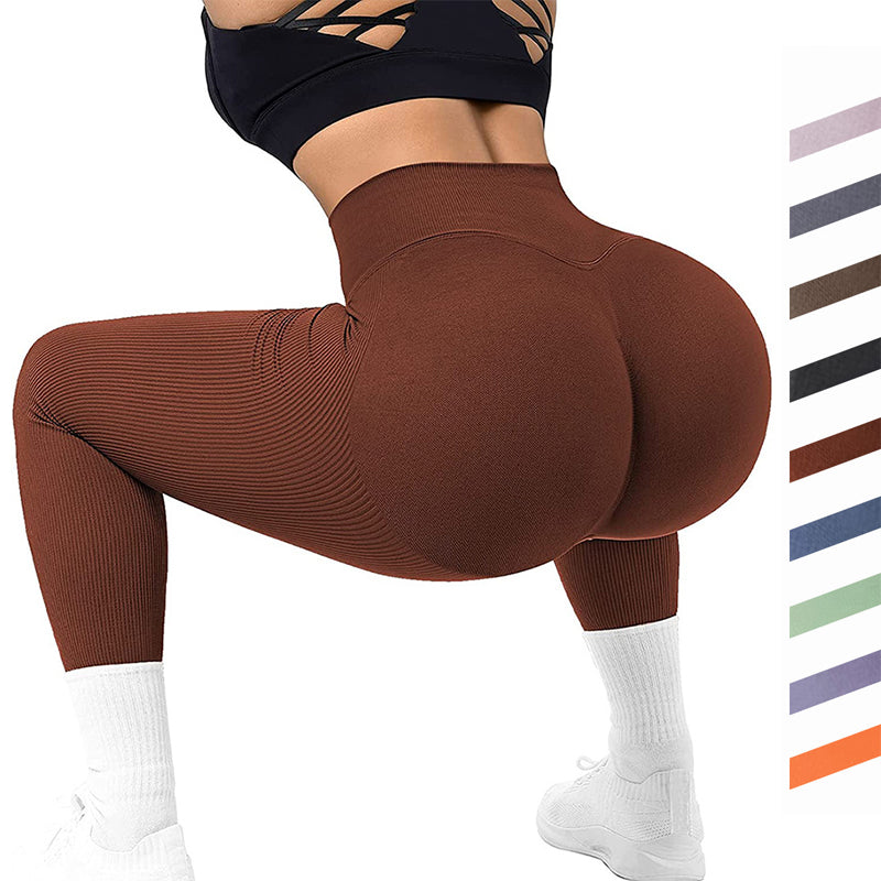 High Waist Seamless Leggings Threaded Knitted Fitness Pants Solid Women's Slimming Sports Yoga Pants Elastic Running Sport Leggings 