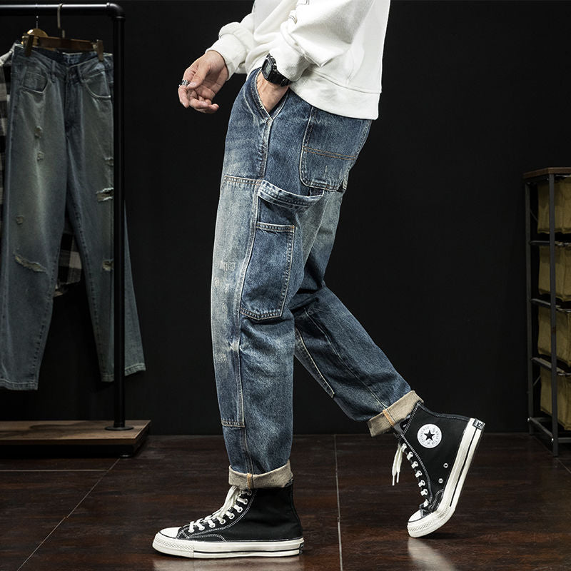 Spring And Autumn New Men's Jeans Stretch Slim-fitting Patchwork Casual