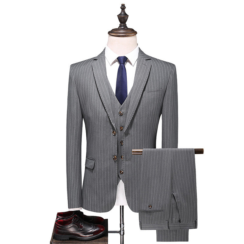 Korean Striped Three-piece Business Suit 