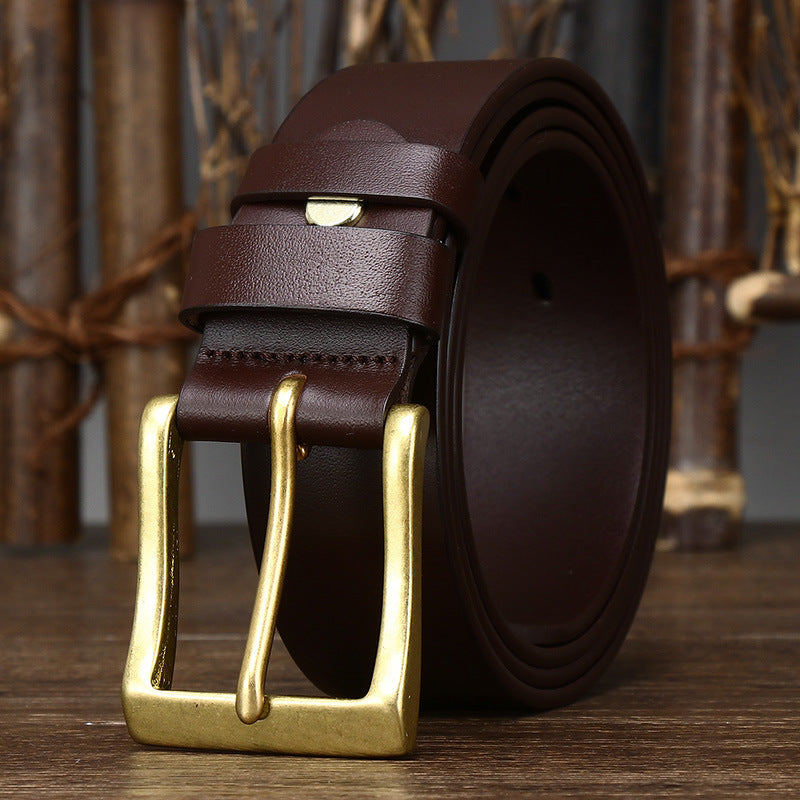 Men's Leather Pin Buckle First Layer Cowhide Simple Glossy Casual Pants Belt 