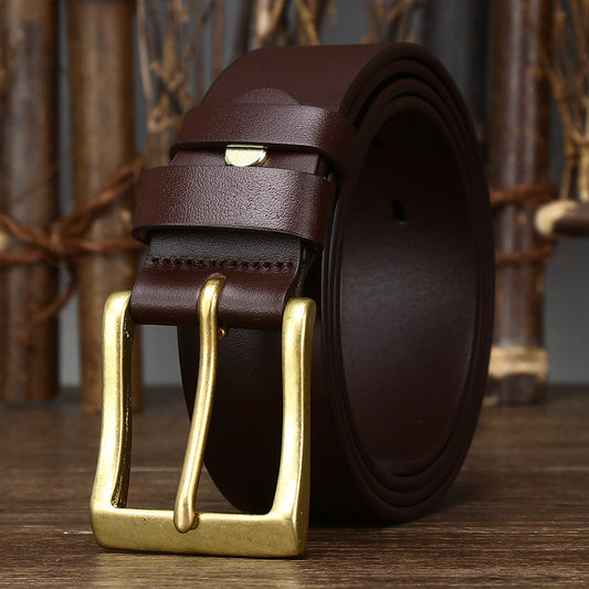 Men's Leather Pin Buckle First Layer Cowhide Simple Glossy Casual Pants Belt 